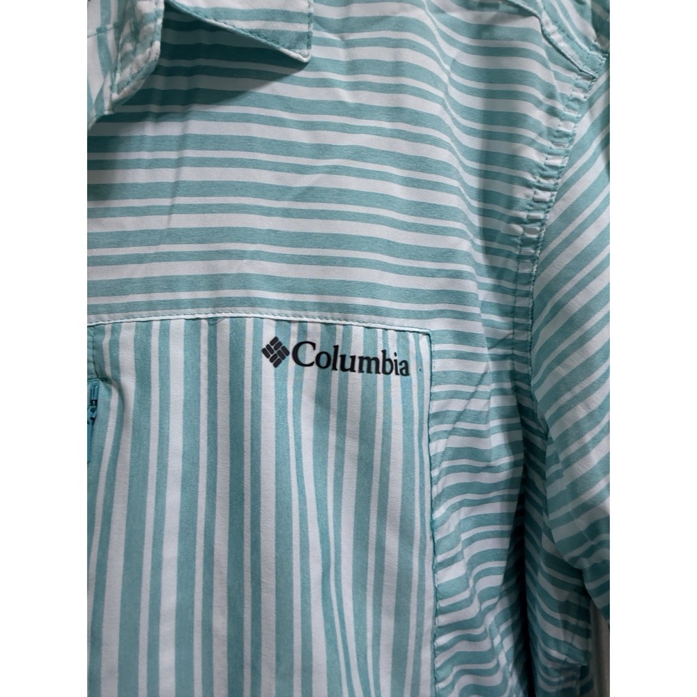 Columbia Twisted Creek II SS Shirt Mens Large Teal Stripes Vented Hiking White - Picture 3 of 5